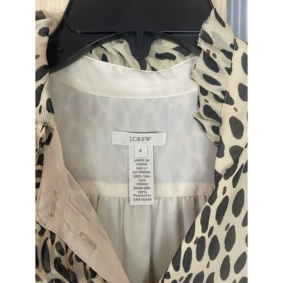 J. Crew 100% Silk Leopard Print Sleeveless Top Sz 4 Ruffle Blouse Career Party - Picture 3 of 5